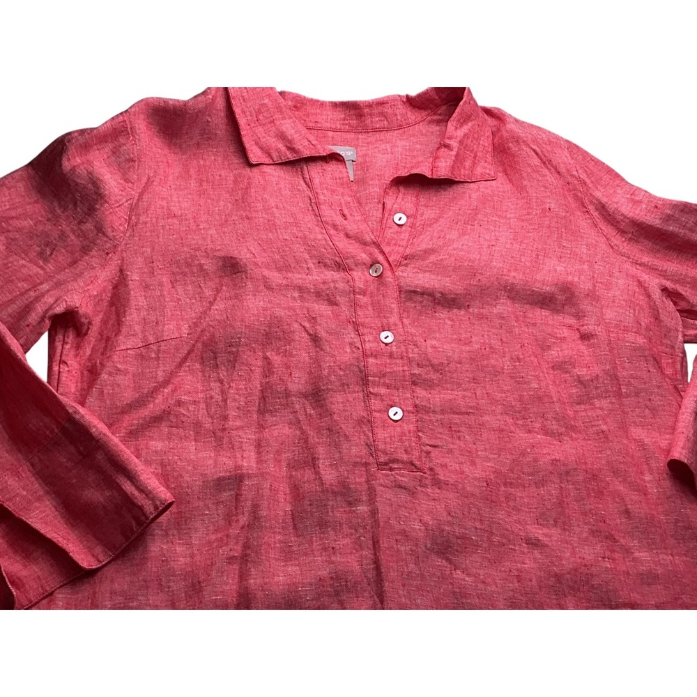 Chicos 100% Linen Tunic Top Red Orange Button Front Long Sleeve Size 2 L NEW - Picture 12 of 13